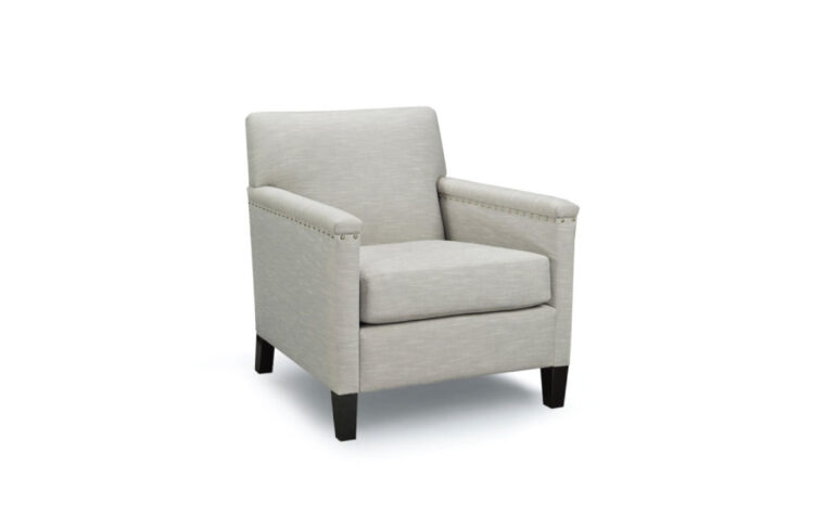 transitional chair with nail head trim around arms