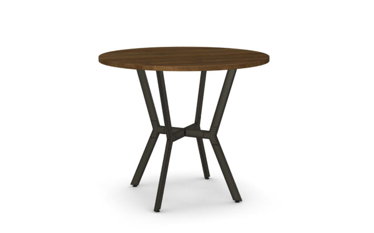 Industrial pub style table with round tabletop and metal legs
