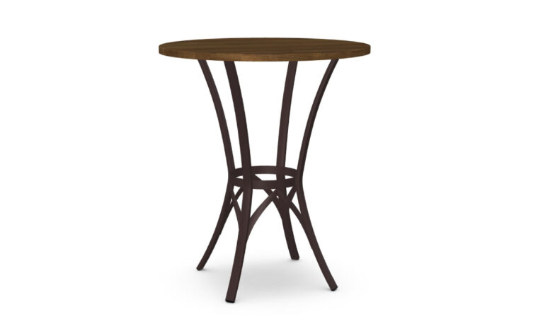 Transitional pub style table with round tabletop and metal legs