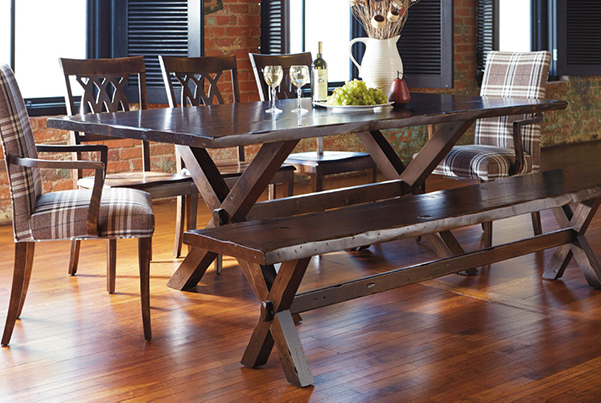 Dark wood table with bench seating
