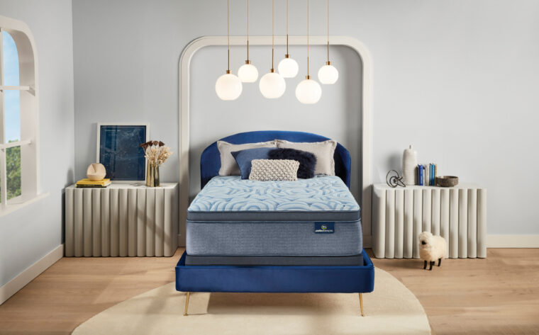 Serta mattress with cooling gels in bed frame in bedroom