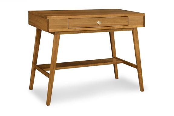 Light stained wood office desk with one drawer below desktop