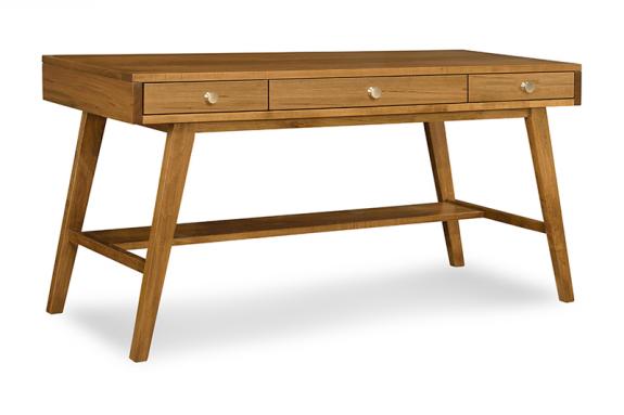 Light stained wood office desk with three drawers below desktop