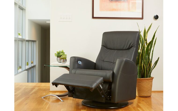 Fjords Leather Oslo Recliner in black Nordic Line leather partially reclined