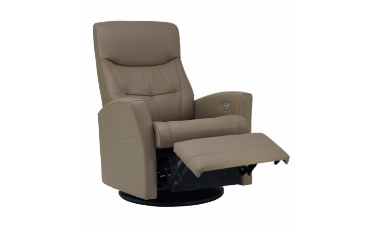 Fjords Oslo Swing Relaxer Swivel Glider Recliner in NL Stone leather partially reclined