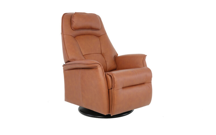 Fjords Stockholm swing relaxer chair in AL Whiskey leather
