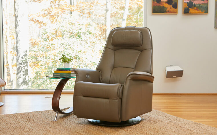 Fjords norwegian brown leather swivel recliner