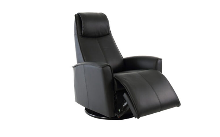 Fjords Urban swivel recliner in SL Storm leather partially reclined