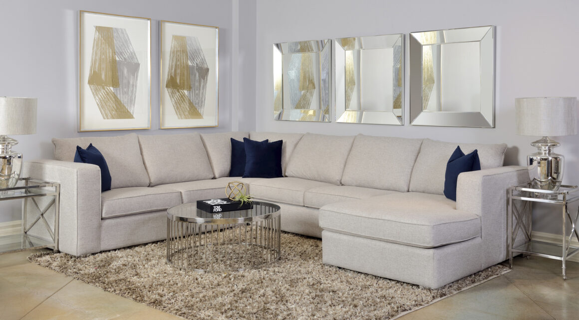 Online Canadian Furniture pick from Decor-Rest. A cream sectional with toss pillows in a finished living room setting.