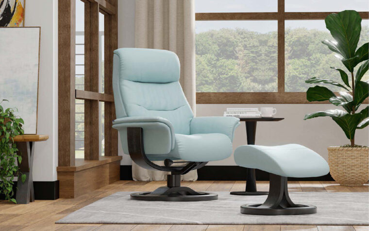 Fjords Anne Swivel Recliner Chair and foot Stool in SL Ice Charcoal leather