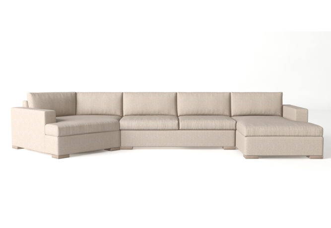 A large sectional with a cuddler corner and chaise end.