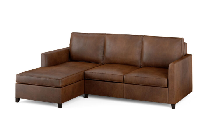 A leather sectional with chaise end