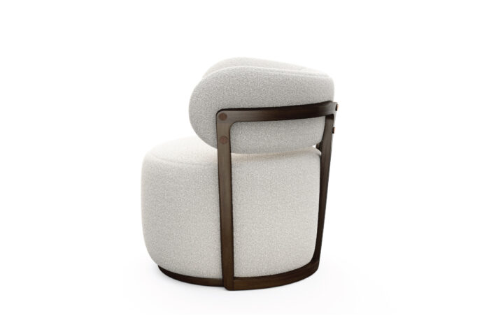 zara modern swivel chair with exposed wood frame