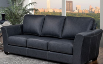 A black leather sofa with large arms and 3 cushions from LeatherCraft Canada. LeatherCraft offers custom furniture in ontario using top-grain leather. 