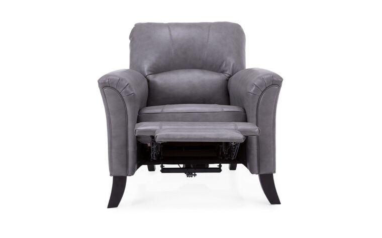 Front shot of the Decor-Rest 3450 Recliner Chair in gray leather with the footrest out