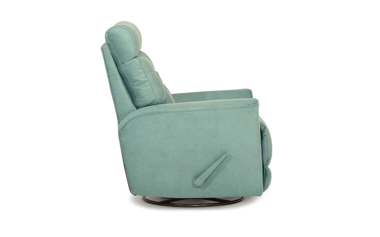 Side shot of the Denali Palliser Recliner Chair in a blue green fabric