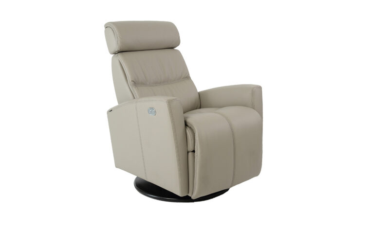 Angled shot of Fjords Milan modern recliner in cement leather