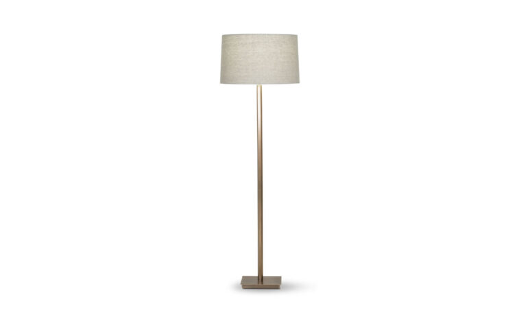 The Sydney brass floor lamp with a beige linen shade