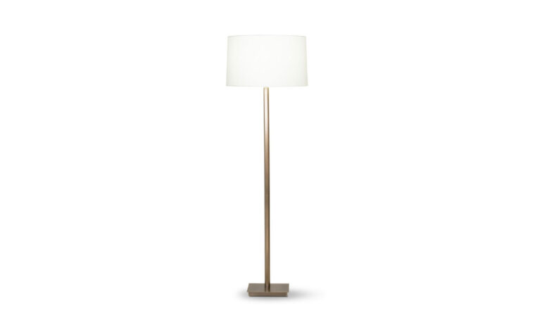The Sydney brass floor lamp with an off-white linen shade
