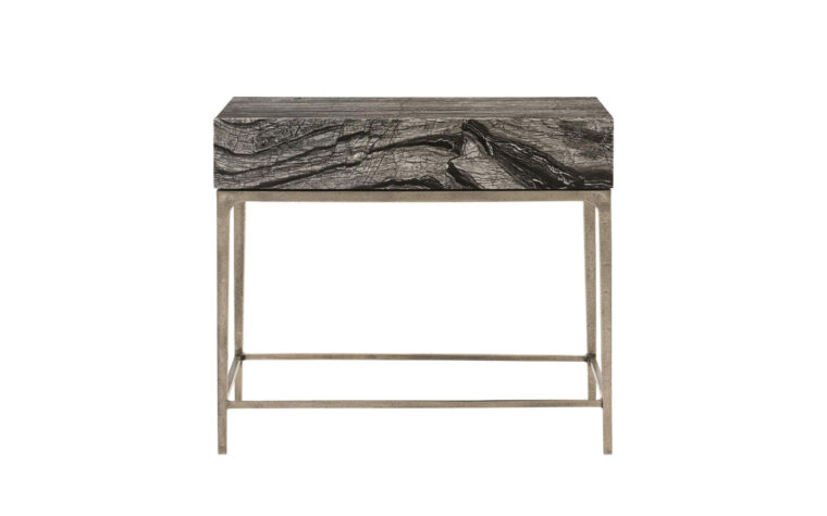 A Black Forest marble night stand from Bernhardt with cast aluminum legs.