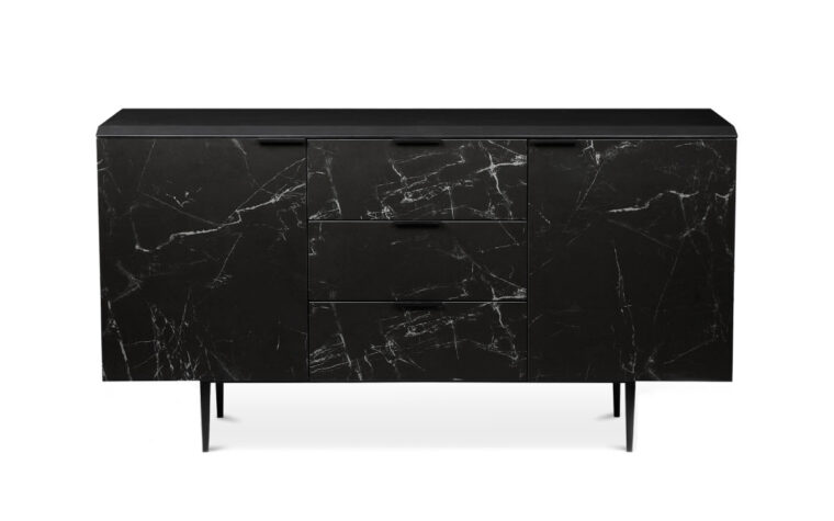 A modern sideboard with black and white ceramic cladding by Moe's Home Furniture.