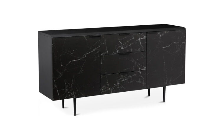 A modern sideboard with black and white ceramic cladding by Moe's Home Furniture.