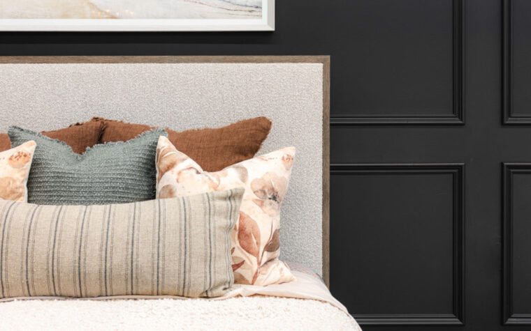 A detail shot of the Casa Paros Modern Queen Bed by Bernhardt.