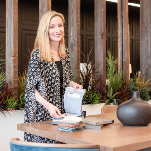 Karen, our in-home design consultation specialist available at our furniture showroom in Waterloo.