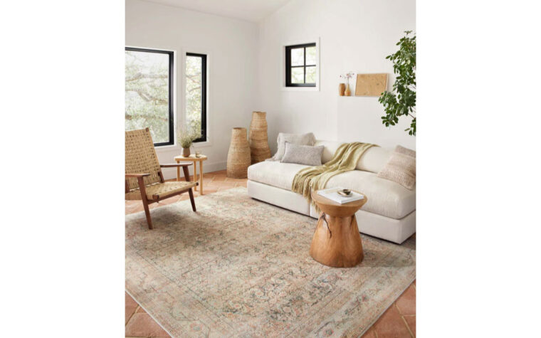 Loloi Living Room Area Rug in mid-century modern living room - ADR-01 Natural / Apricot