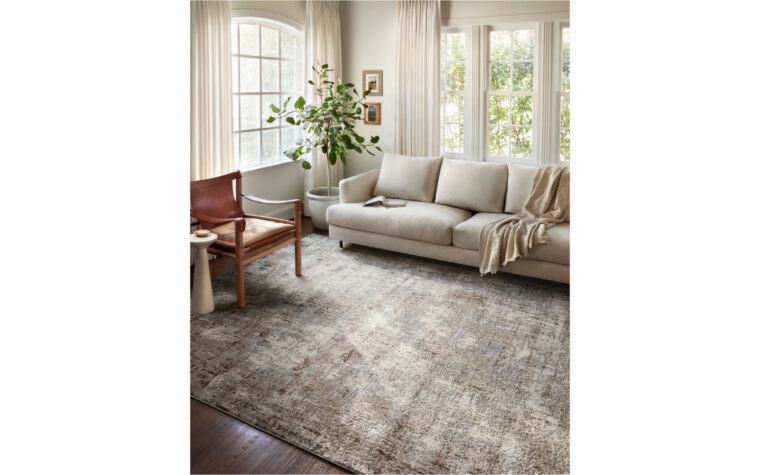 Neutral carpet in modern living room - AUS-01 Loloi modern area rug