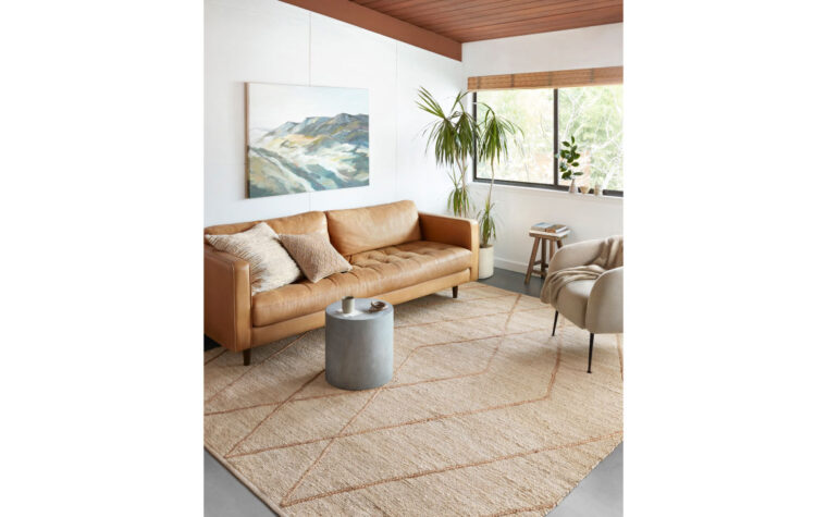 BOD-02 Ivory/ Natural large area rug by Loloi Rugs styled in modern living room.