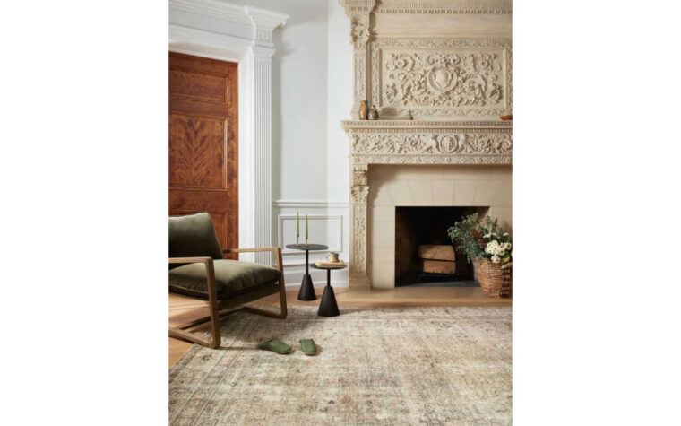 MAT-01 Antique /Sage area rug by Loloi Rugs styled in modern living room.