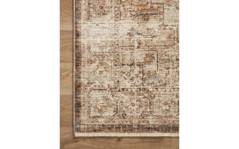 Close up corner detail of the SOR-03 Mocha/Multi area rug by Loloi Rugs.