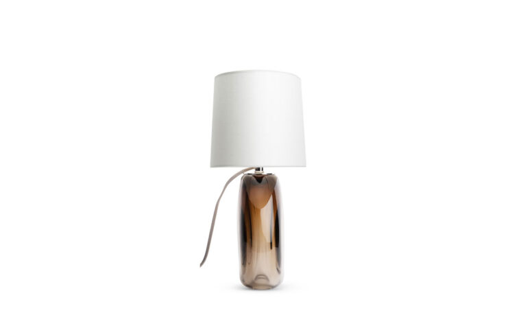 Side view of Oriole glass table lamp by Flow Decor.