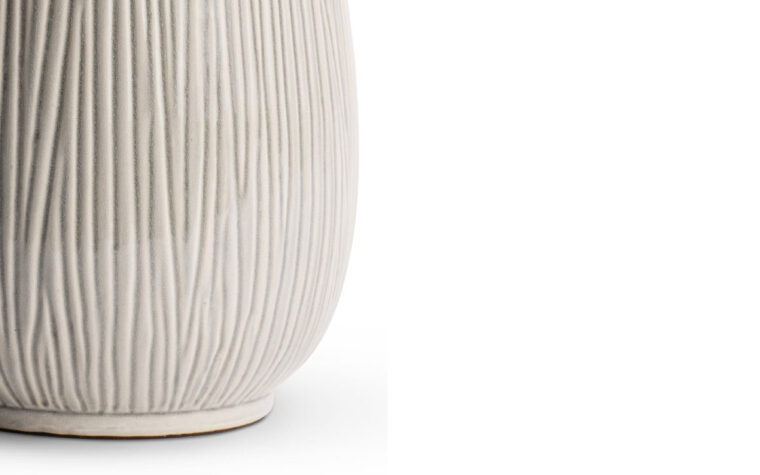 Close up detail of Hilda textured ceramic table lamp base by Flow Decor.