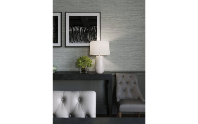 Hilda textured ceramic table lamp by Flow Decor styled in room.