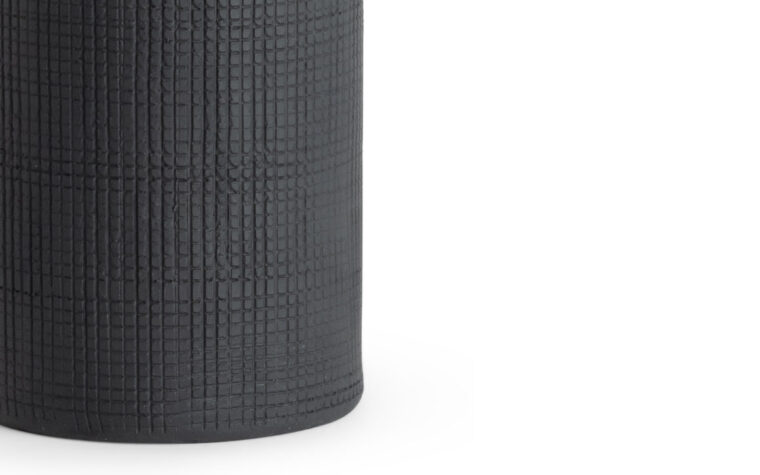 Close up of Monica contemporary black ceramic lamp base by Flow Decor.
