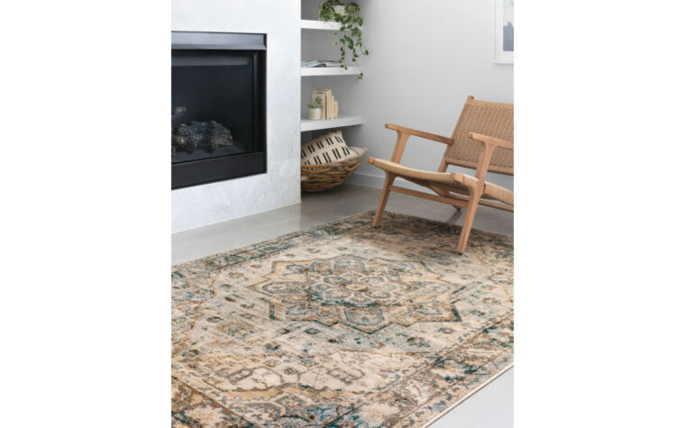 ISA-02 Oatmeal/Bark area rug by Loloi Rugs styled in modern living room.