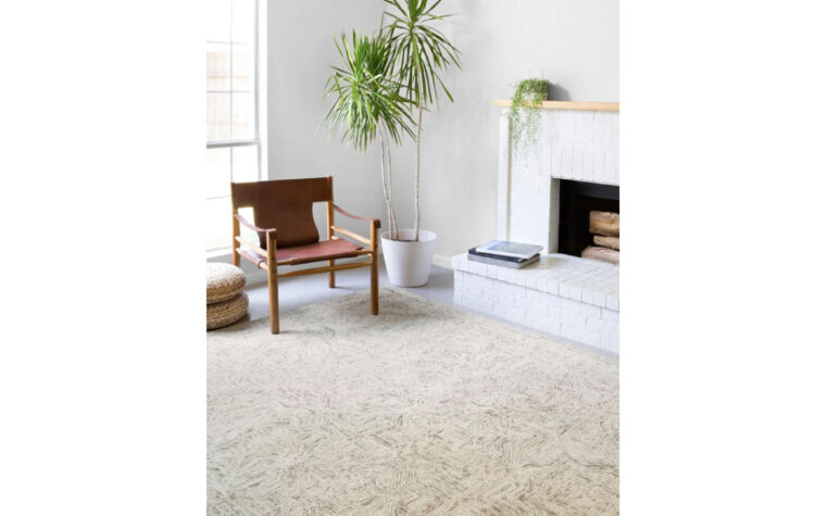 A Neutral Wool Area Rug by Loloi rugs in an organic modern living space.