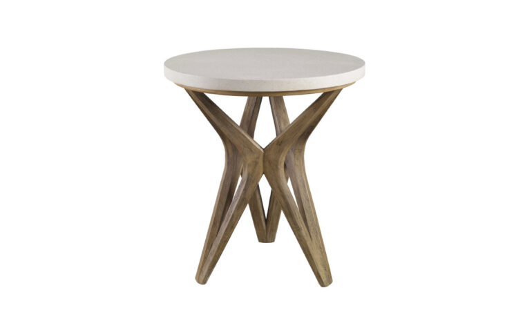 The Marnie handcrafted wood side table with ivory limestone tabletop from Uttermost.