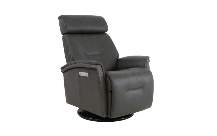 Rome modern recliner armchair from Fjords in grey leather.