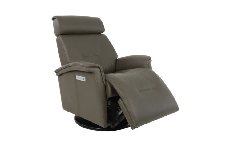 Rome modern recliner armchair from Fjords in brown grey leather.
