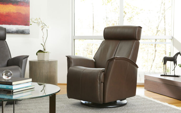 Venice swivel glider recliner from Fjords in brown leather