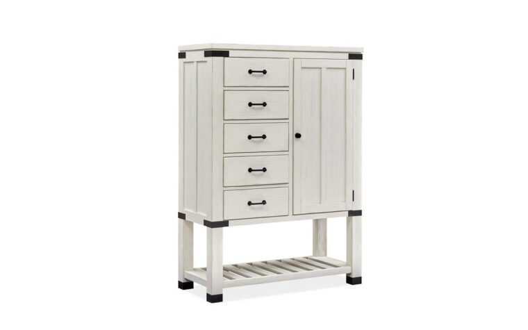 Angled view of the Harper Springs door chest made from solid pine.