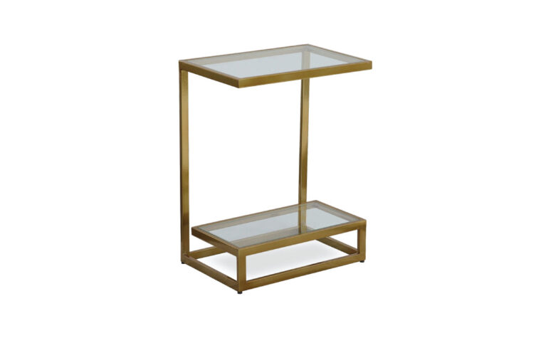 angled view of the musing glass side table with shelf by Uttermost.