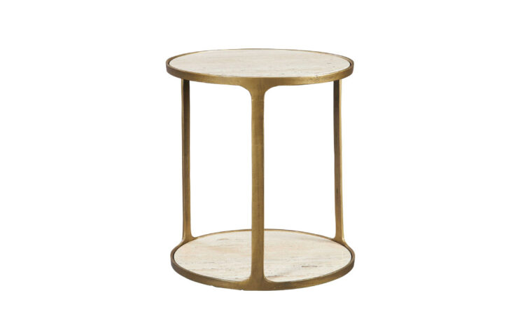 The back view of the Clench travertine side table by Uttermost.