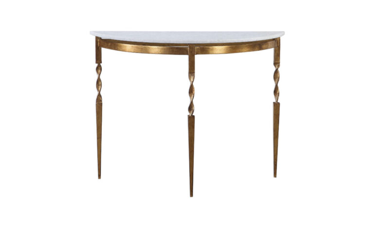 The Imelda curved marble console table with a marble top by Uttermost.