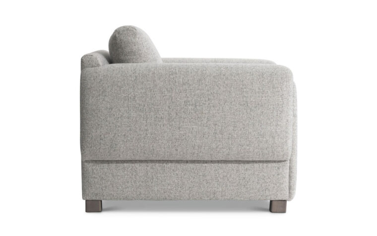 Side view of the arm of the tori fabric chair by Bernhardt.