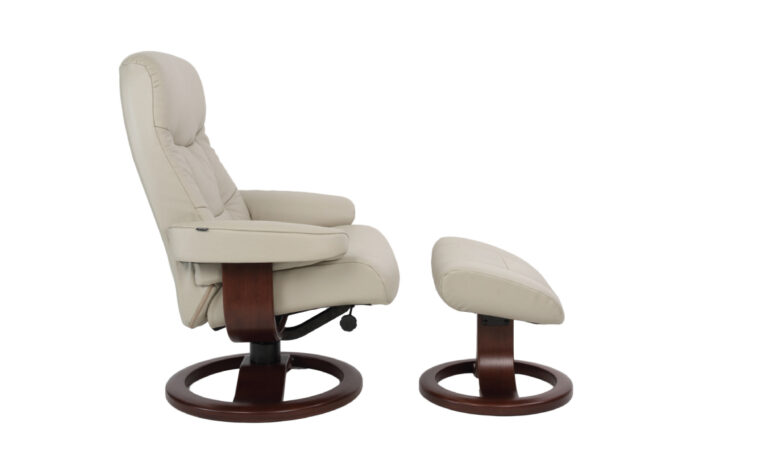 A side view of the fjords muldal recliner chair with foot stool