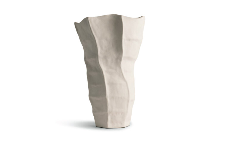 Lucille white ceramic vase with organic sculptural shape from FlowDecor